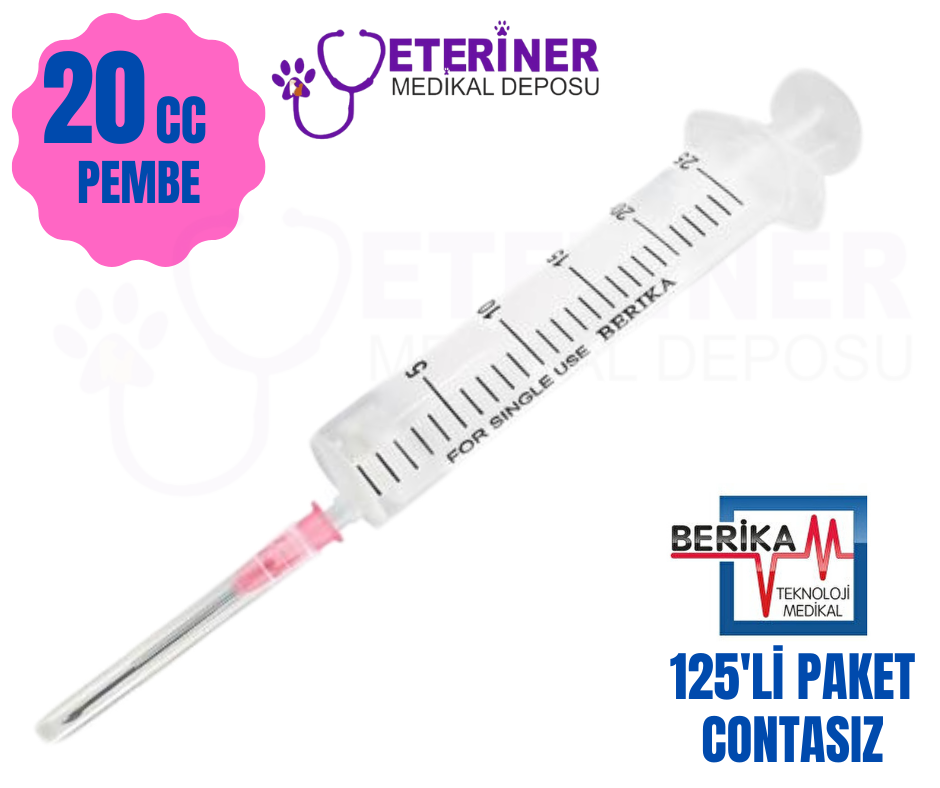 Berika 20 CC 2 Parça (Contasız) Pembe Uçlu Enjektör 125'li Paket
