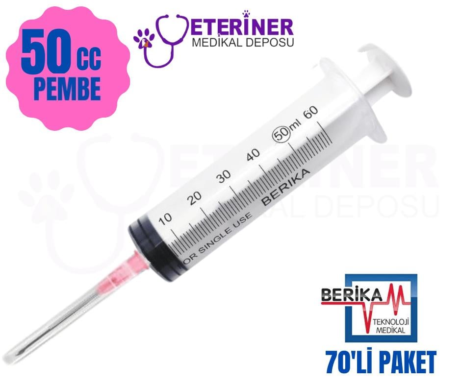 Berika 50 CC 3 Parça (Contalı) Pembe Uçlu Enjektör 70'li Paket