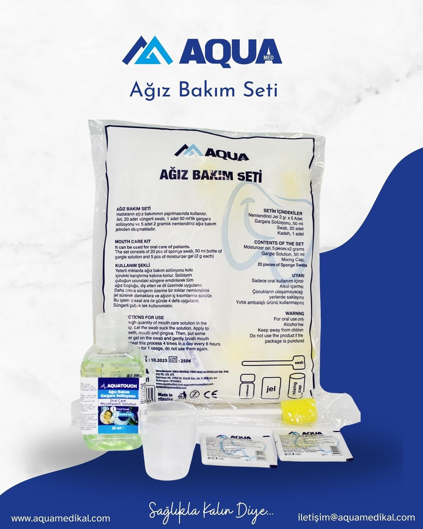 Ağız Bakım Seti 20 Adet Süngerli Swab + 50 ml Gargara + 5 Adet Nemlendirici