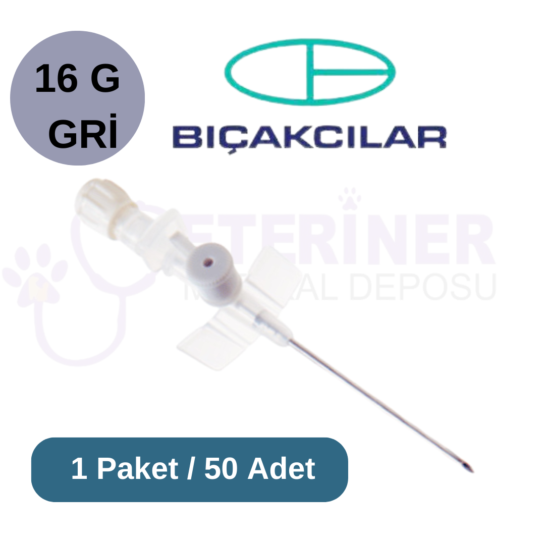 Bıçakçılar Branül (ıntraket)  50 li Paket 16G Gri